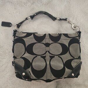 Coach Carly Signature Optic Shoulder Bag B0826-11867 Black Gray Canvas